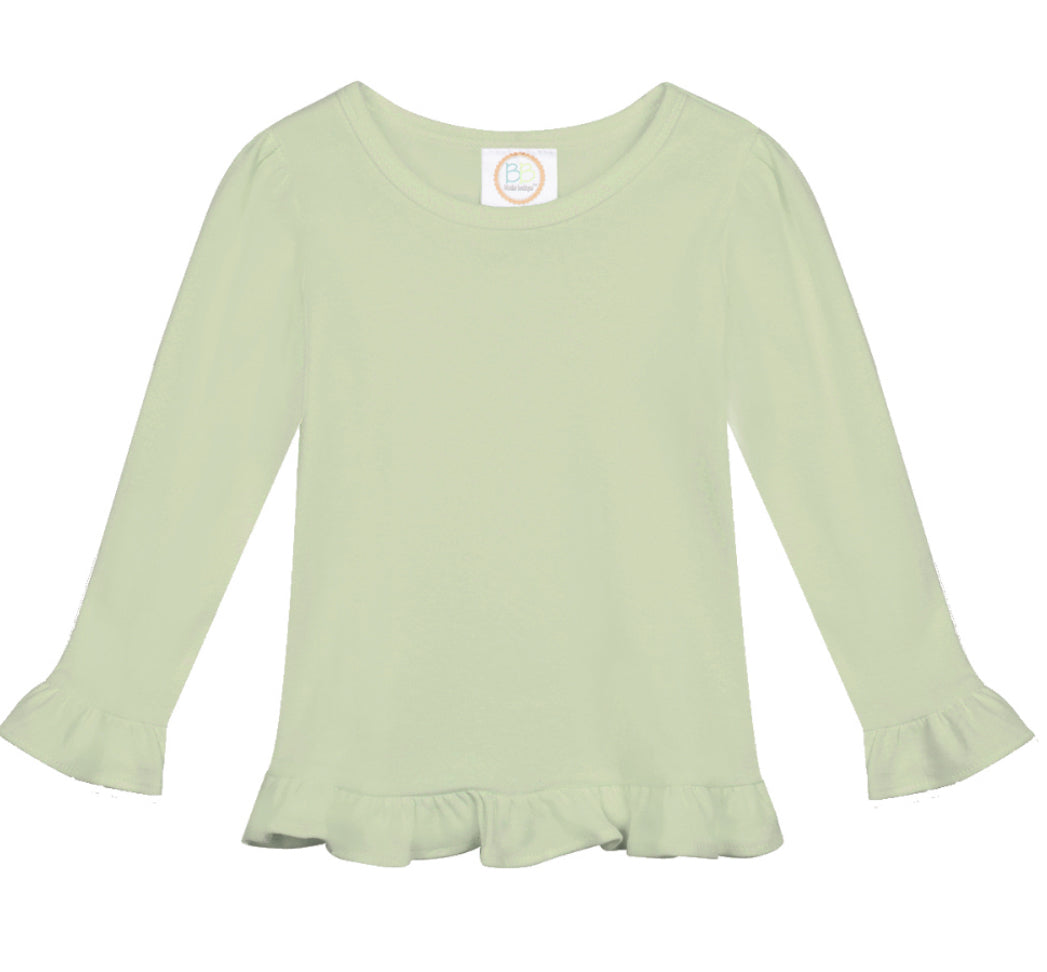 Girls Solid Long Sleeve Ruffle Tees (Light Colors)