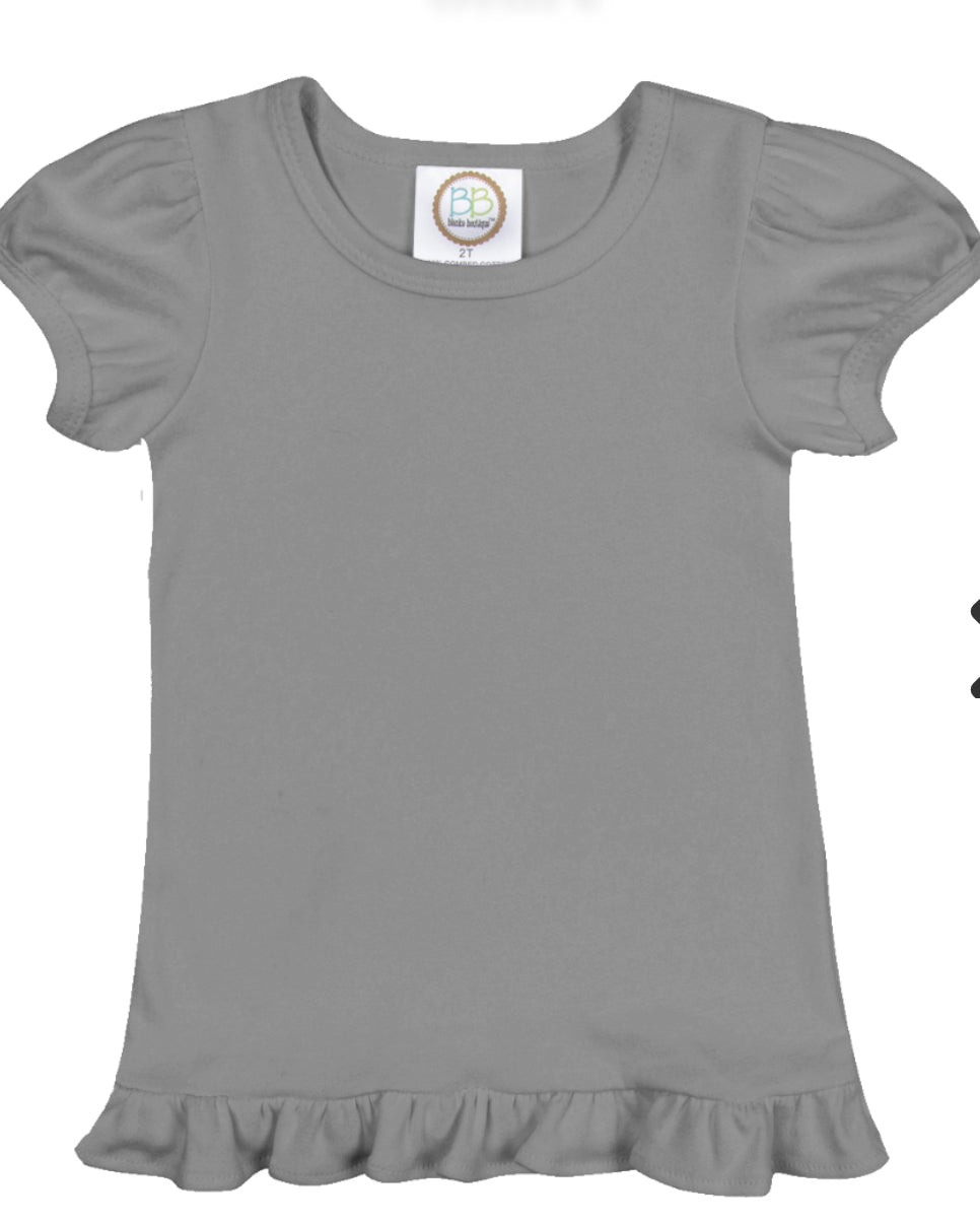 Girl's Puff Sleeve Solid Short Sleeve Tees (Dark Colors)