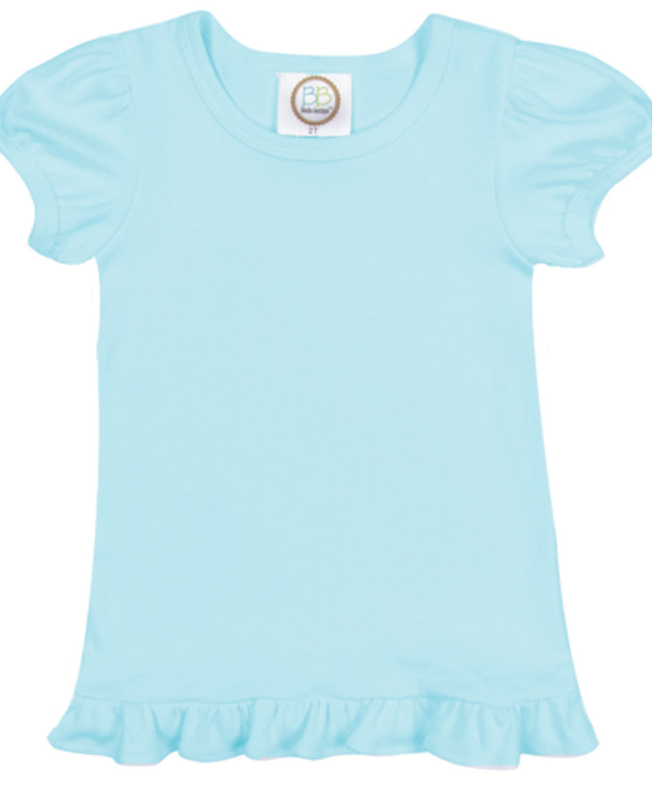 Girl's Puff Sleeve Solid Short Sleeve Tees (Light Colors)
