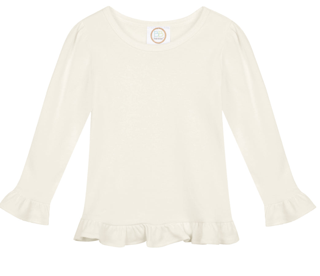 Girls Solid Long Sleeve Ruffle Tees (Light Colors)