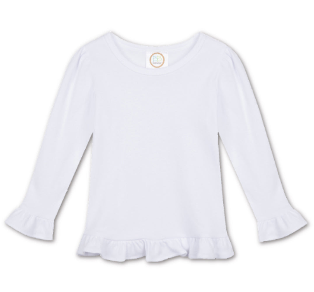 Girls Solid Long Sleeve Ruffle Tees (Light Colors)