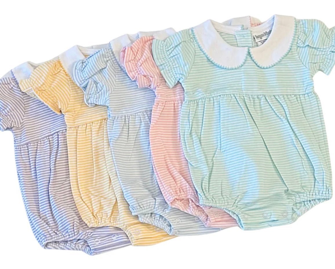 Short Sleeve Stripe Peter Pan Collar Girl Bubble