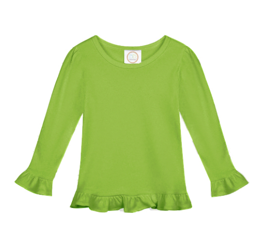 Girl's Solid Long Sleeve Ruffle Tees