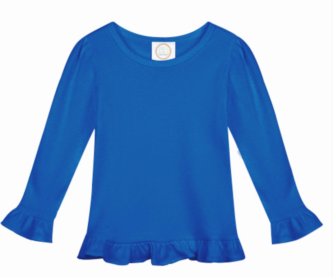Girls Long Sleeve Ruffle Tees (Bold Colors)