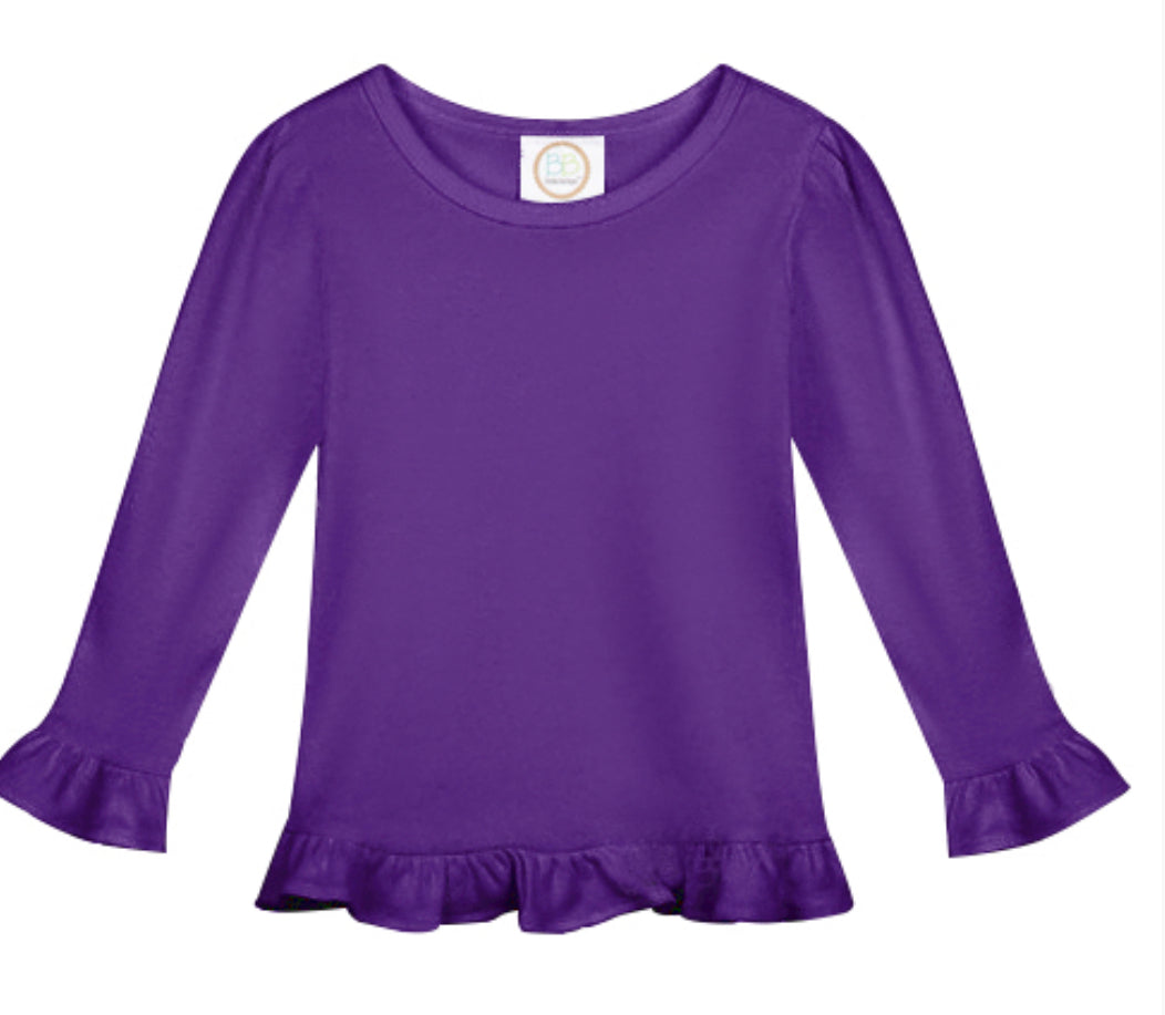 Girls Long Sleeve Ruffle Tees (Bold Colors)