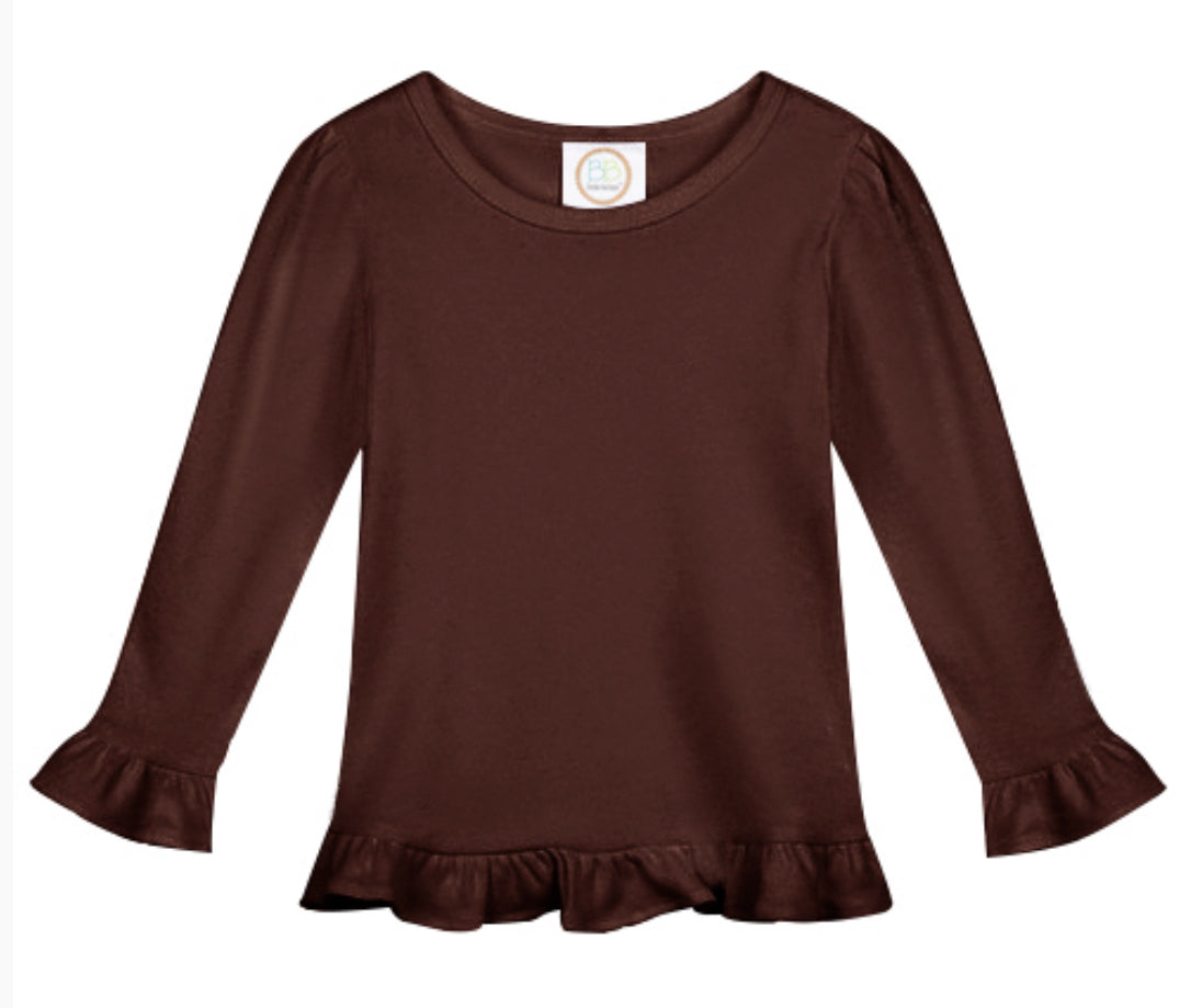 Girls Long Sleeve Ruffle Tees (Bold Colors)