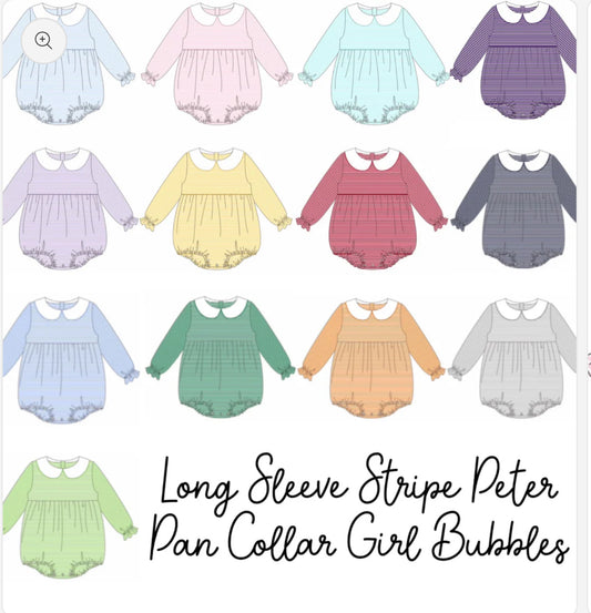 Long Sleeve Stripe Peter Pan Collar Bubbles- Girls