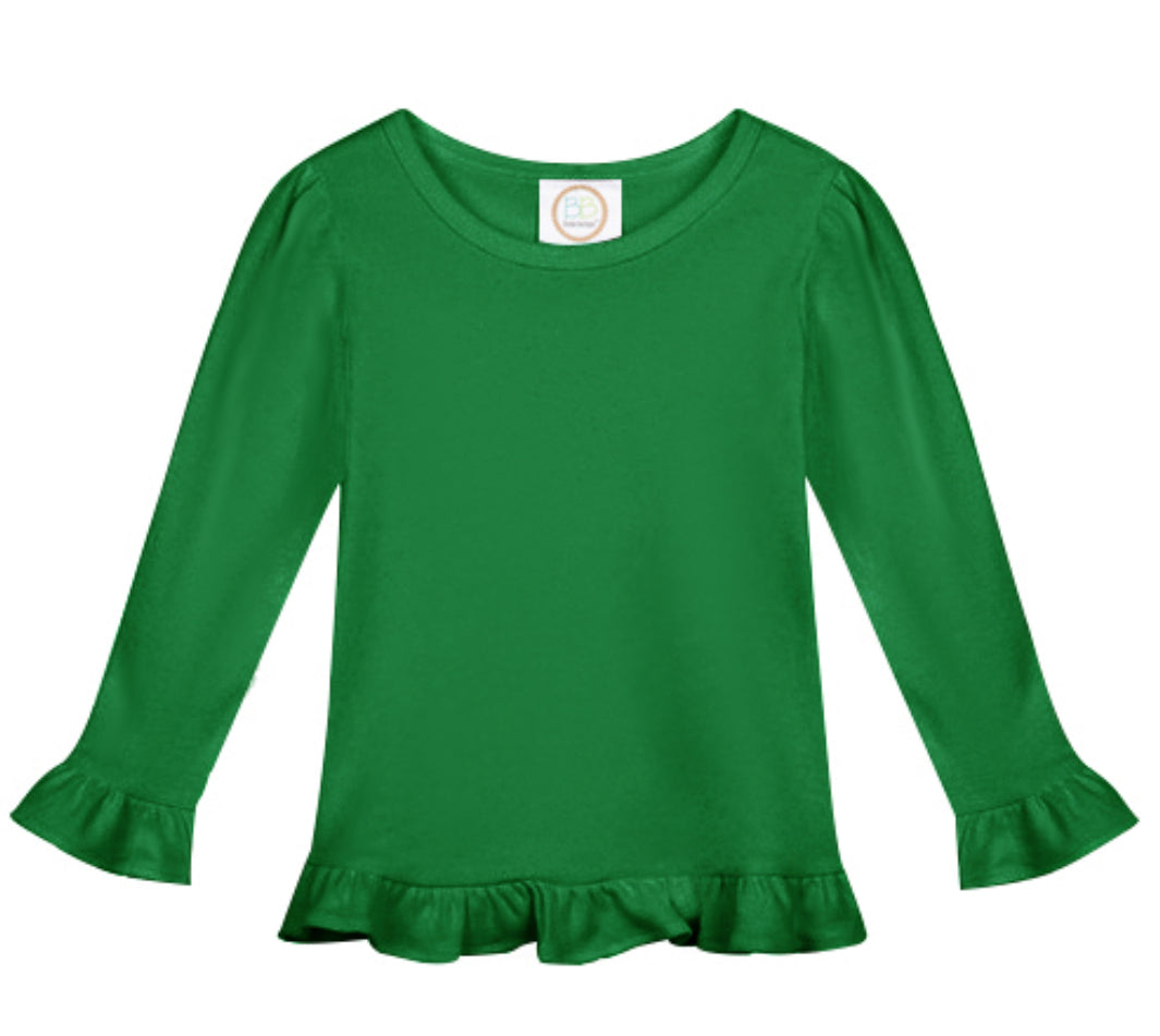Girls Long Sleeve Ruffle Tees (Bold Colors)