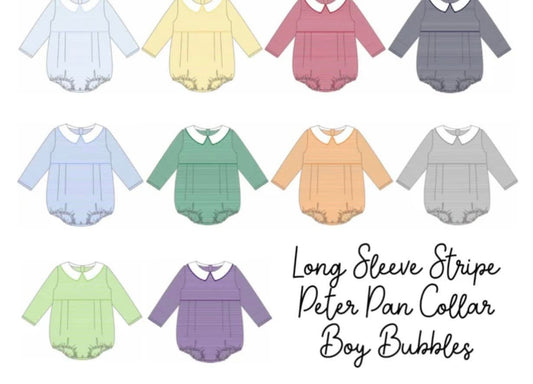 Long Sleeve Stripe Peter Pan Collar Bubbles- Boys