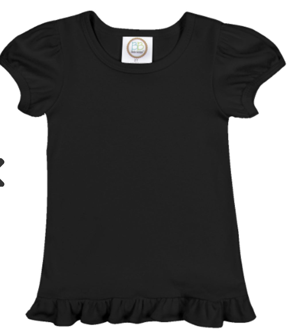 Girl's Puff Sleeve Solid Short Sleeve Tees (Dark Colors)