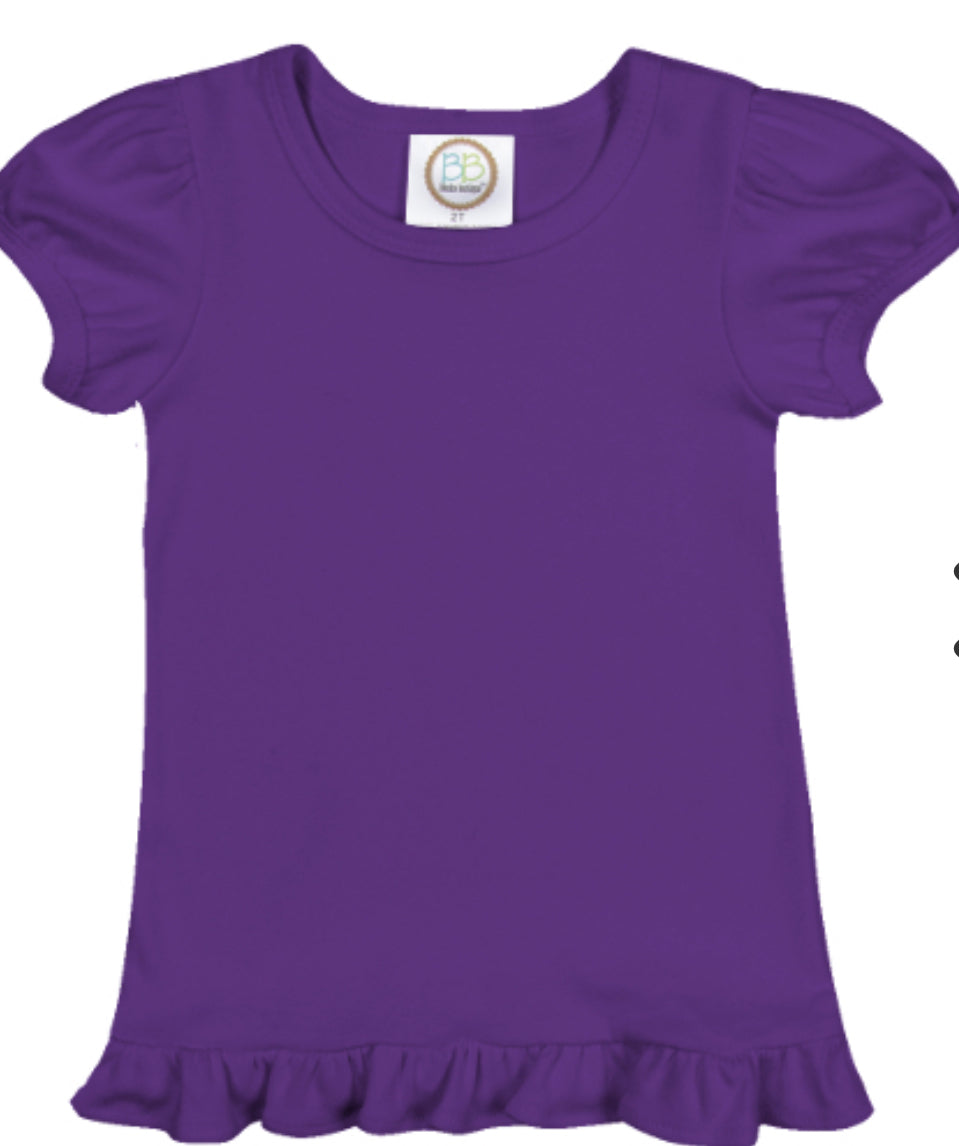 Girl's Puff Sleeve Solid Short Sleeve Tees (Dark Colors)