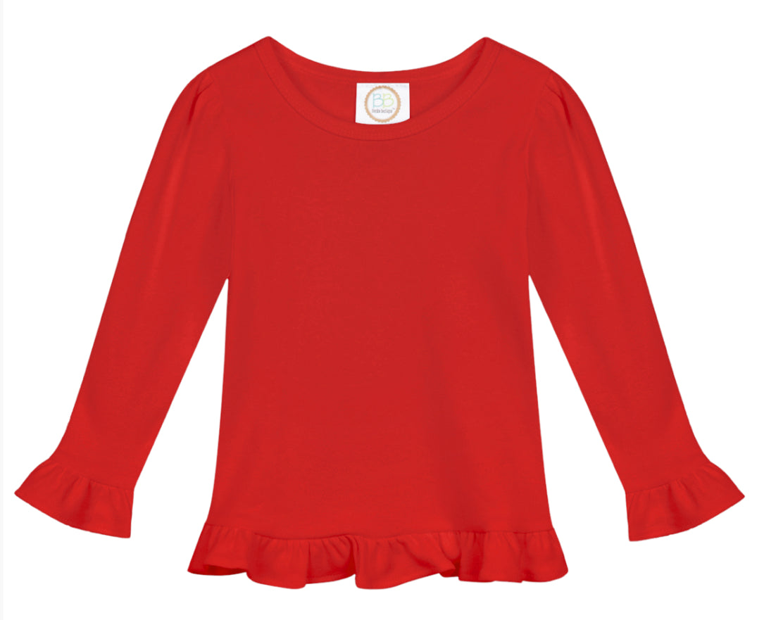 Girls Long Sleeve Ruffle Tees (Bold Colors)