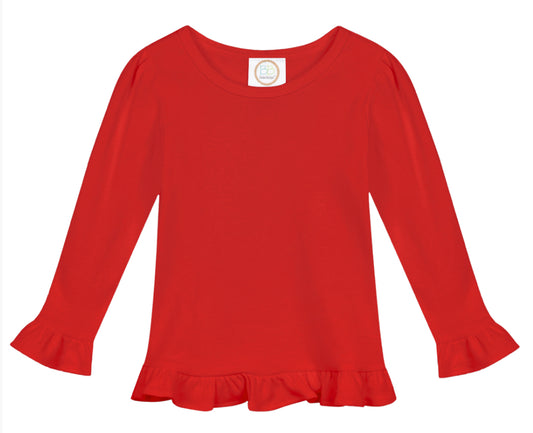Girls Long Sleeve Ruffle Tees (Bold Colors)