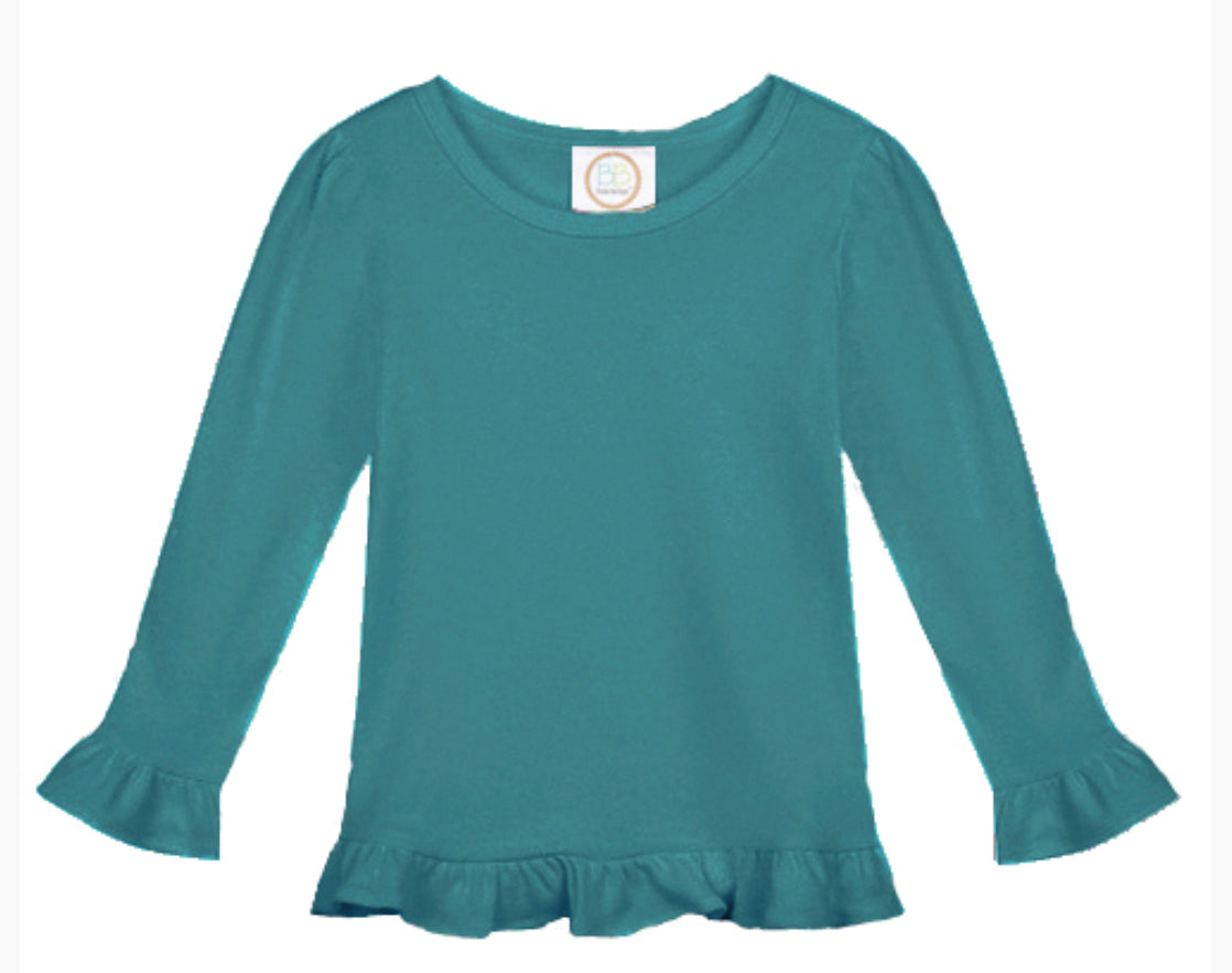 Girls Long Sleeve Ruffle Tees (Bold Colors)