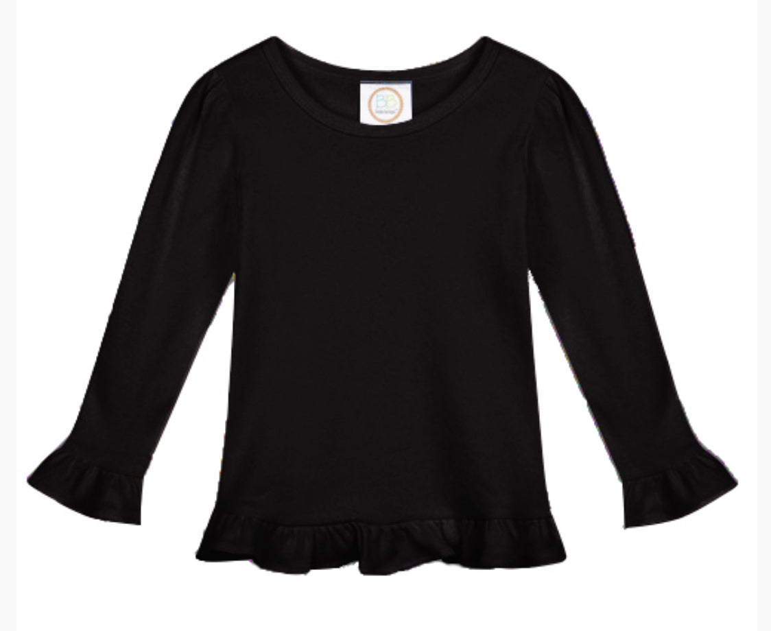 Girls Long Sleeve Ruffle Tees (Bold Colors)