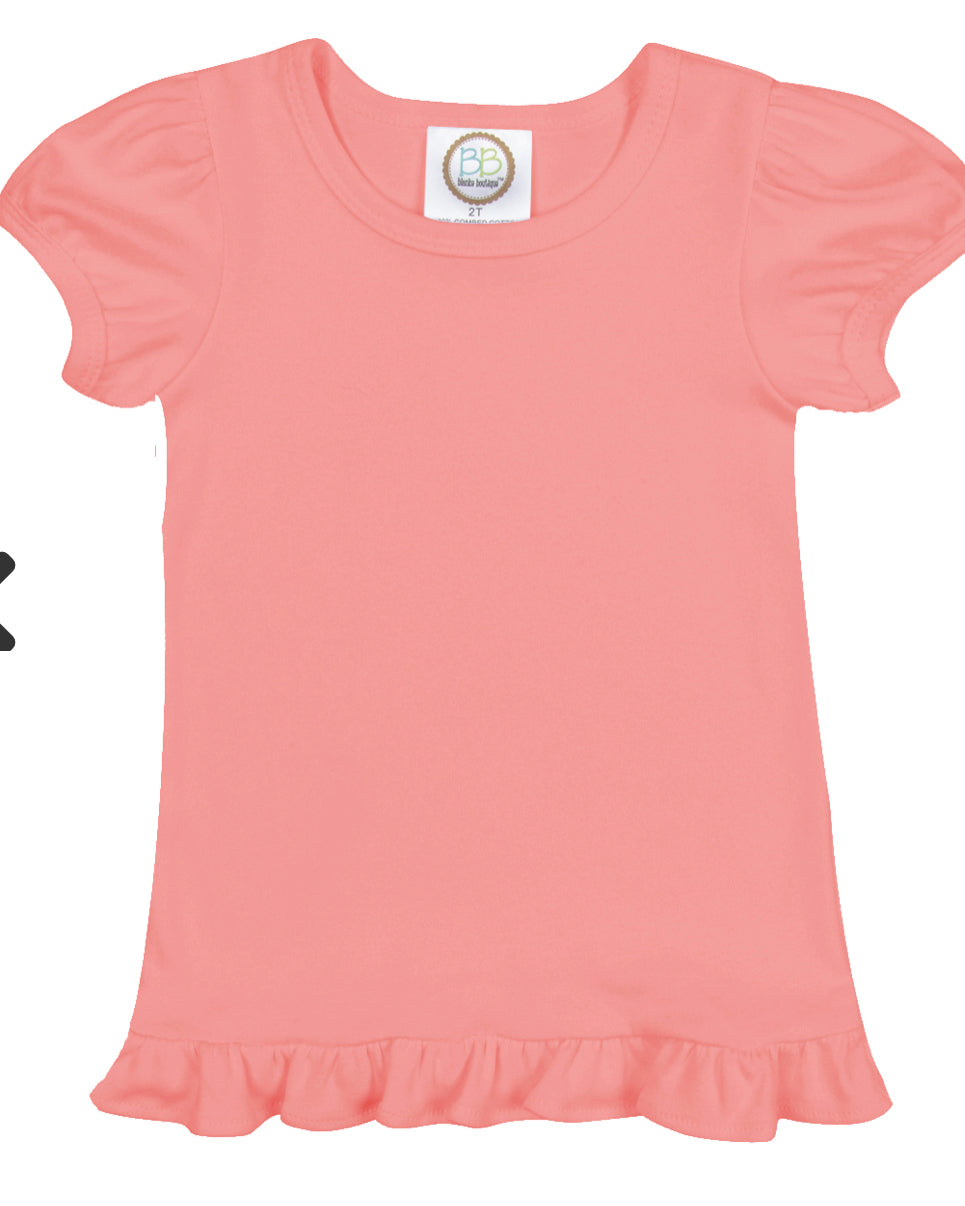 Girl's Puff Sleeve Solid Short Sleeve Tees (Dark Colors)