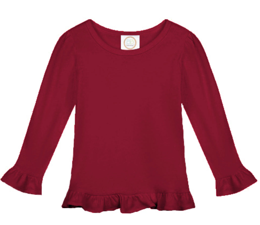 Girls Long Sleeve Ruffle Tees (Bold Colors)