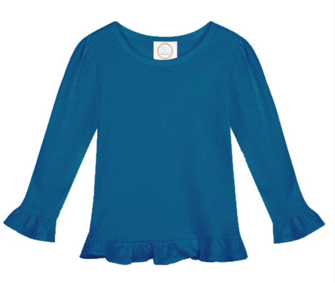Girls Long Sleeve Ruffle Tees (Bold Colors)