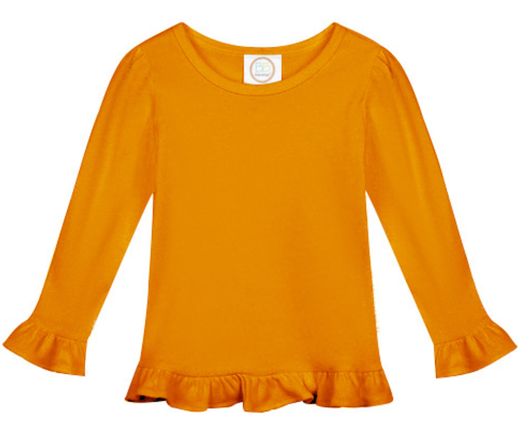Girls Long Sleeve Ruffle Tees (Bold Colors)