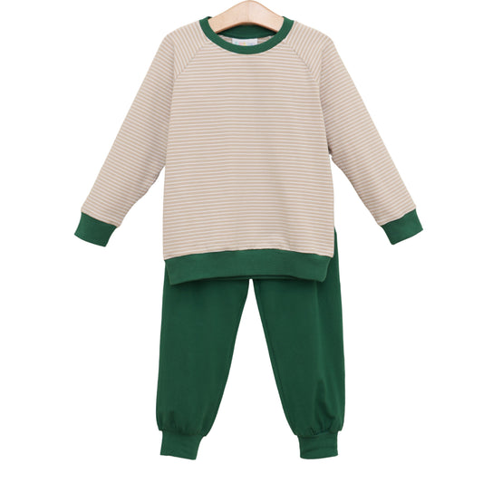 PREORDER Connor Jogger Set (Tan Stripe/Hunter Green)