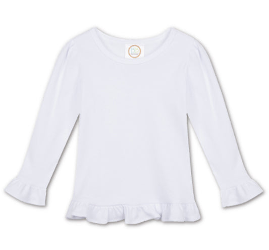 Girl's Solid Long Sleeve Ruffle Tees
