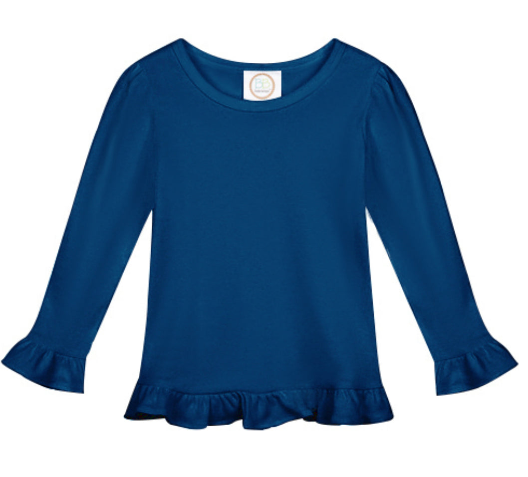 Girls Long Sleeve Ruffle Tees (Bold Colors)