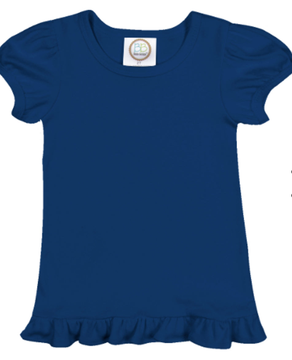 Girl's Puff Sleeve Solid Short Sleeve Tees (Dark Colors)