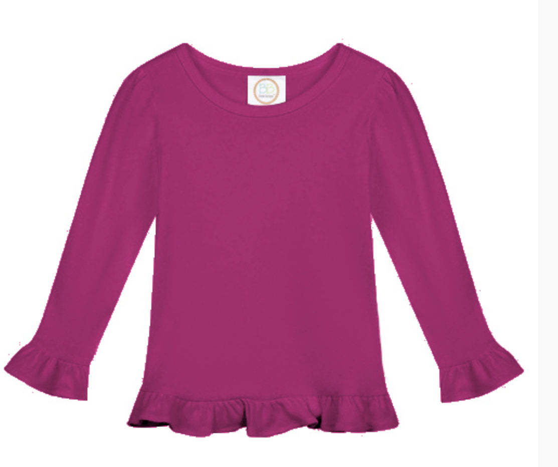 Girls Long Sleeve Ruffle Tees (Bold Colors)