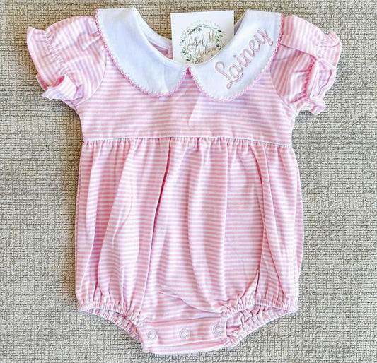 Short Sleeve Stripe Peter Pan Collar Girl Bubble