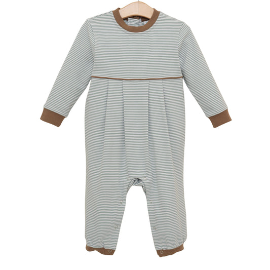 PREORDER Patrick Romper (Dusty Sage Stripe/Light Brown)