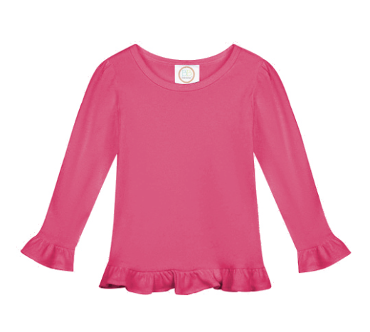 Girl's Solid Long Sleeve Ruffle Tees