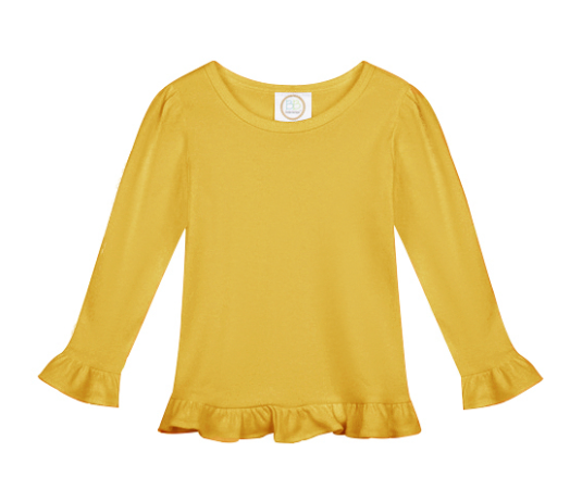 Girl's Solid Long Sleeve Ruffle Tees